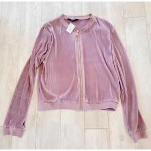 Lipslide‎ L Women's Retro Bomber Style Jacket Blush Purple Zip Up Stretch NWT